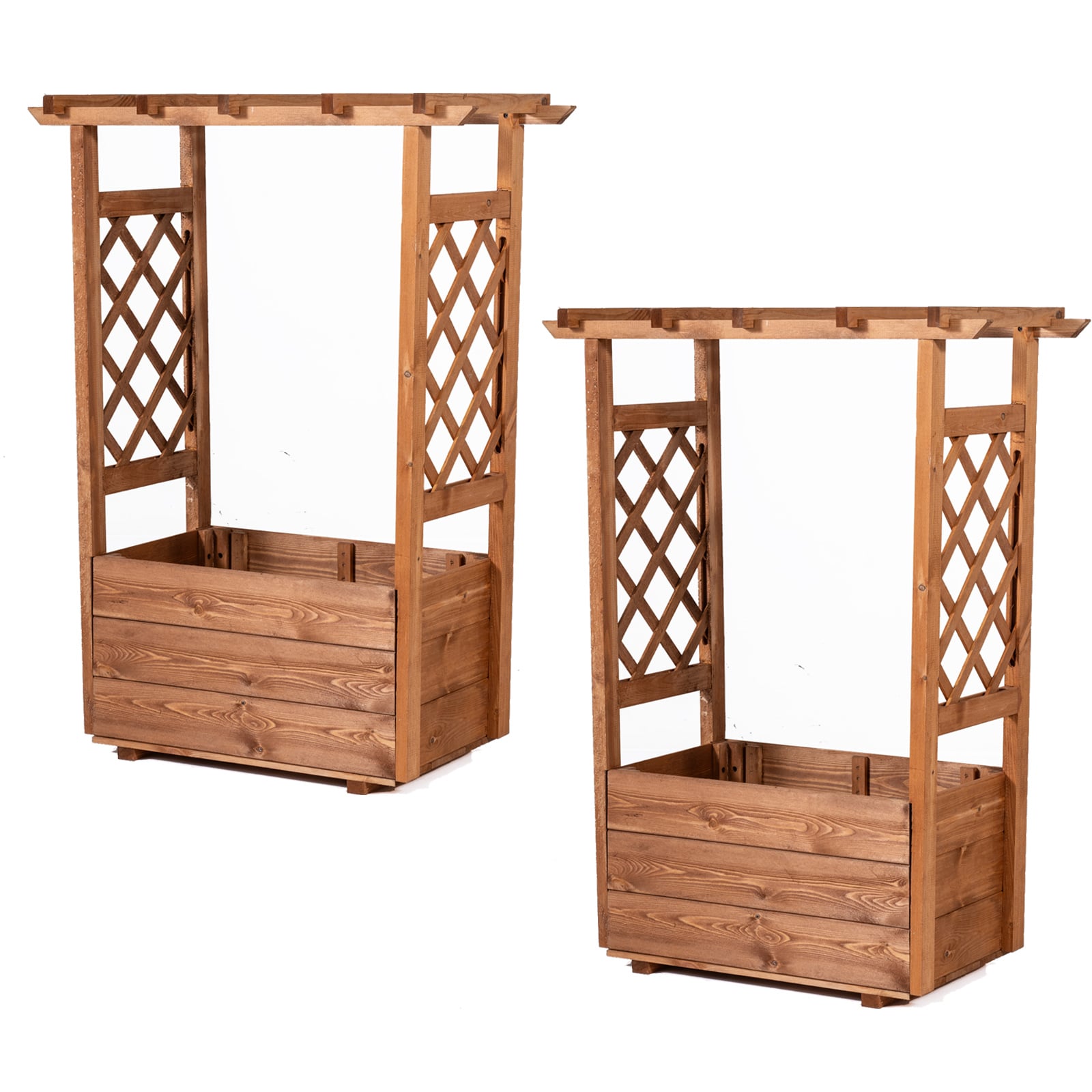 Raised Garden Bed With Lattice Trellises, Hanging Roof, Set Of 2, Orange Raised Garden Beds Orange at Gallery Canada