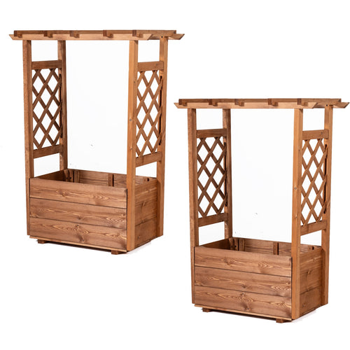 Raised Garden Bed With Lattice Trellises, Hanging Roof, Set Of 2, Orange