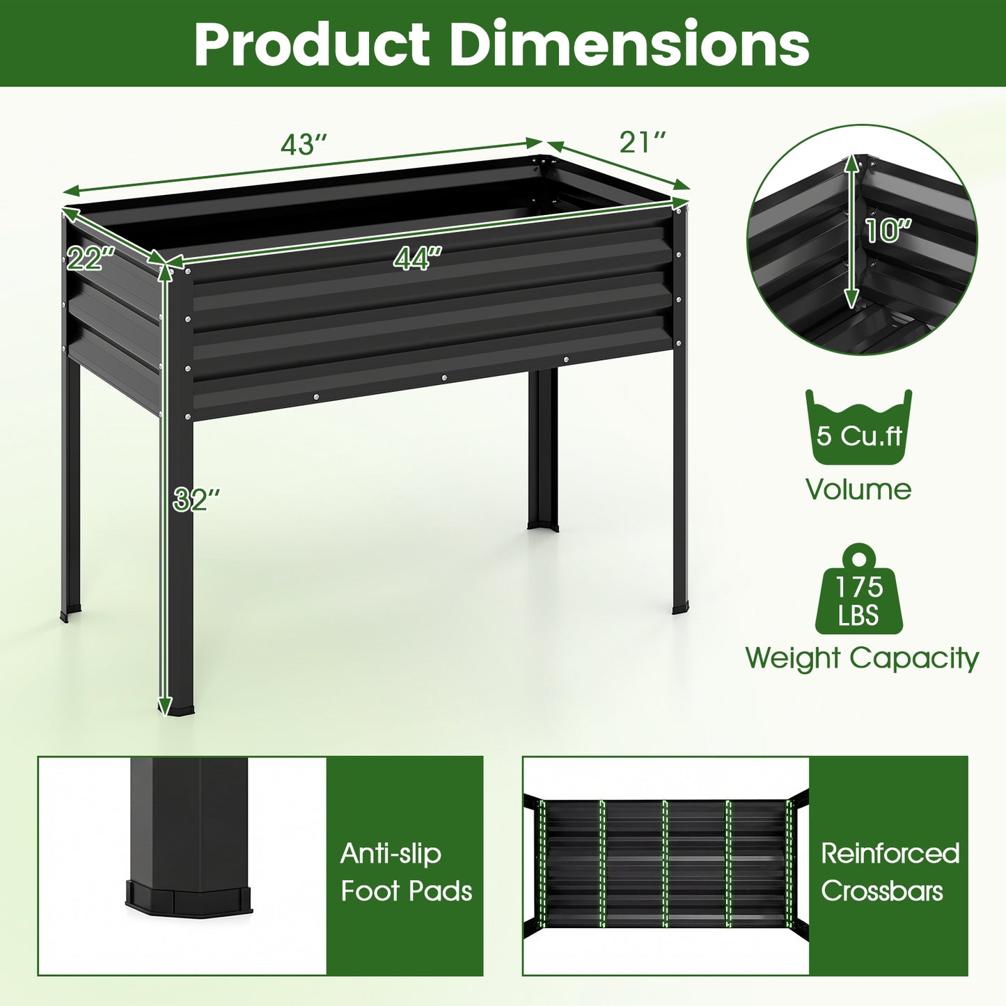 Large Elevated Metal Planter Box With Legs, Black Raised Garden Beds at Gallery Canada