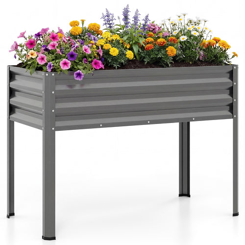 Large Elevated Planter Box With Legs, Electro-Coating Metal, Grey