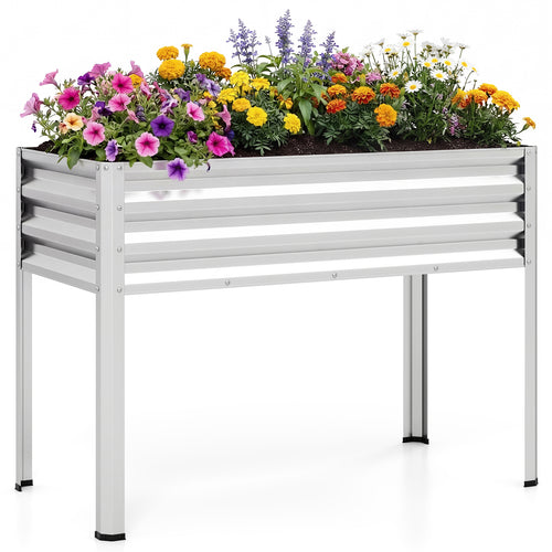 Large Elevated Metal Garden Bed With Legs, Silver