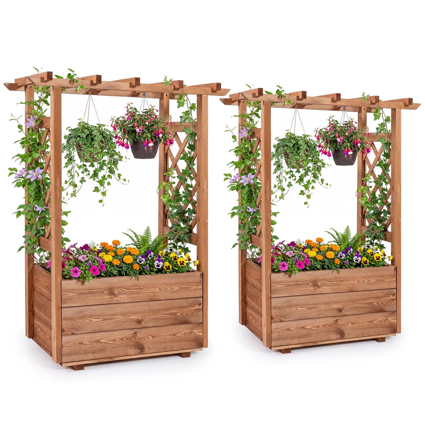 Raised Garden Bed With Lattice Trellises, Hanging Roof, Set Of 2, Orange Raised Garden Beds at Gallery Canada