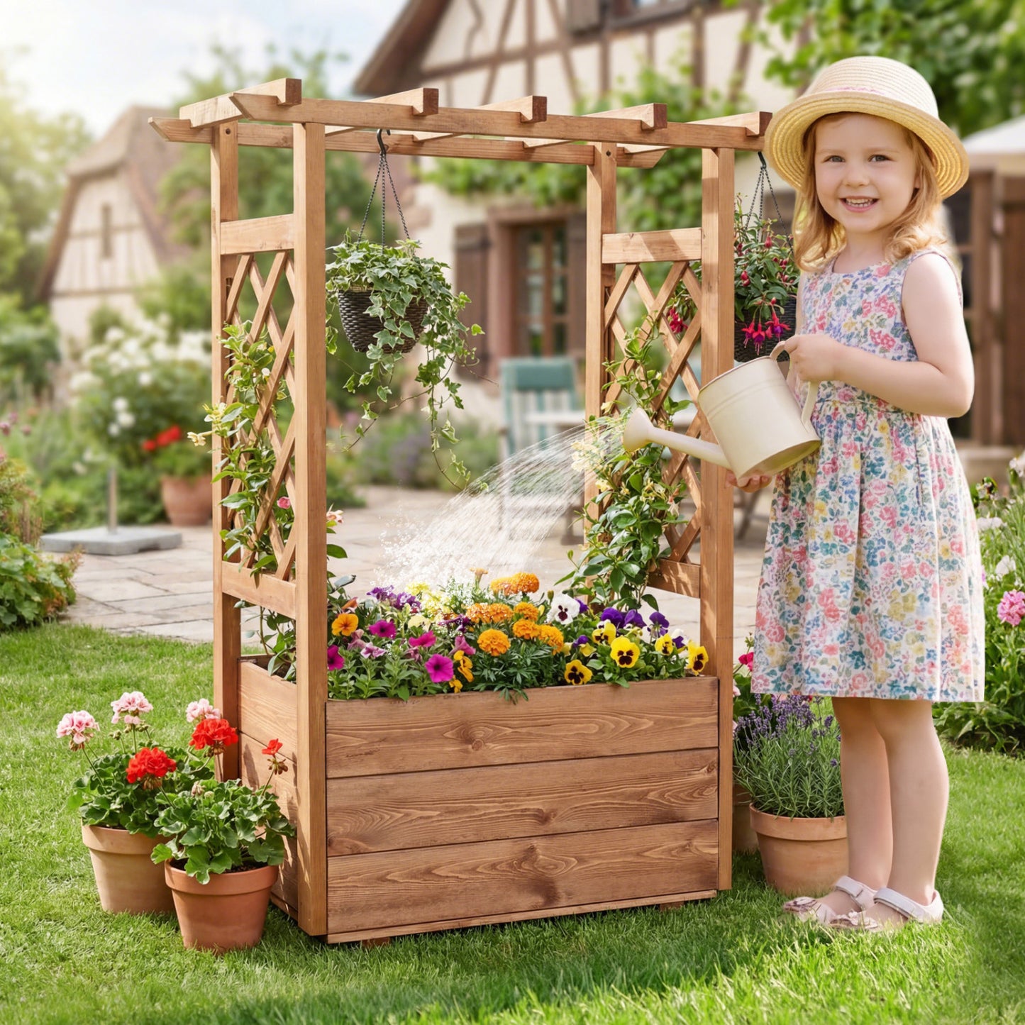 Raised Garden Bed With Lattice Trellises, Hanging Roof, Set Of 2, Orange Raised Garden Beds at Gallery Canada