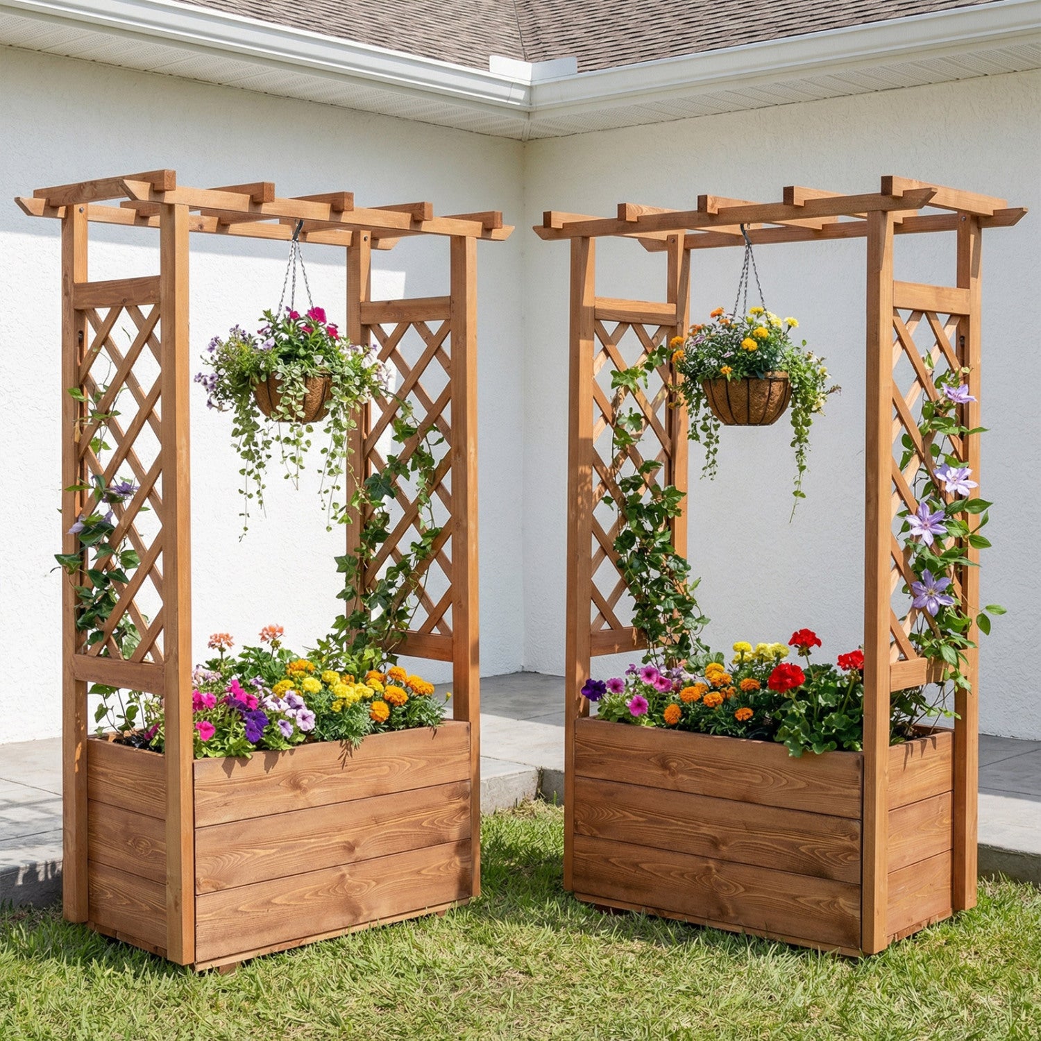 Raised Garden Bed With Lattice Trellises, Hanging Roof, Set Of 2, Orange Raised Garden Beds at Gallery Canada