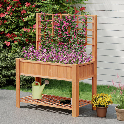 Wooden Raised Garden Bed With Trellis, Elevated Planter Box With Legs, Orange
