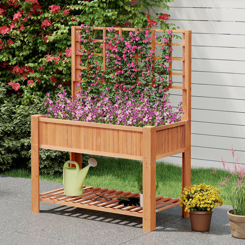 Wooden Raised Garden Bed With Trellis, Elevated Planter Box With Legs, Orange