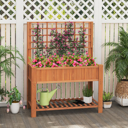 Wooden Raised Garden Bed With Trellis, Elevated Planter Box With Legs, Orange