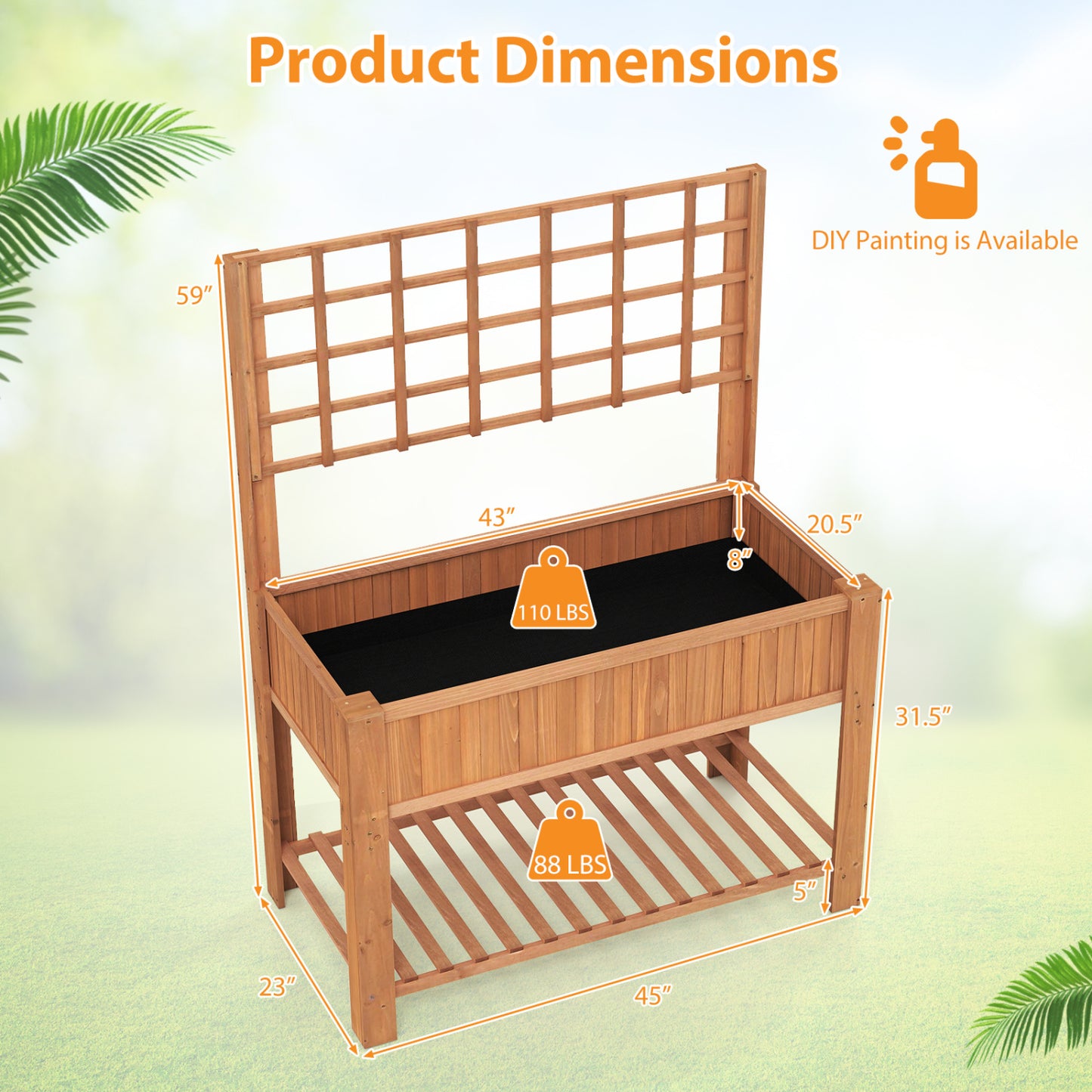 Wooden Raised Garden Bed With Trellis, Elevated Planter Box With Legs, Orange