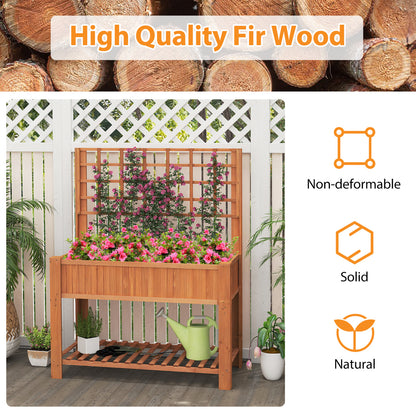 Wooden Raised Garden Bed With Trellis, Elevated Planter Box With Legs, Orange