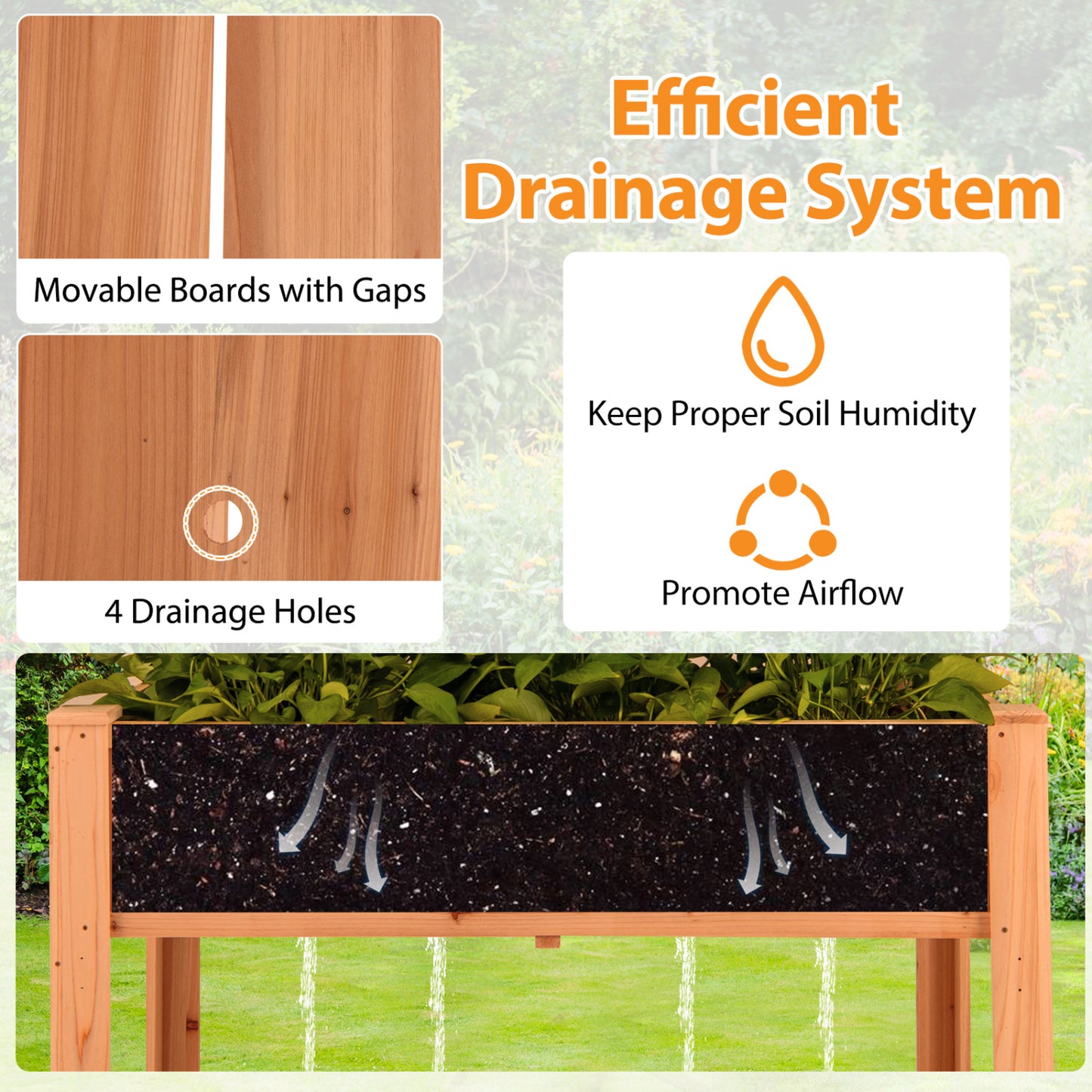 Wooden Raised Garden Bed With Trellis, Elevated Planter Box With Legs, Orange