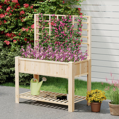 Wooden Raised Garden Bed With Trellis, Elevated Planter Box With Legs, Natural