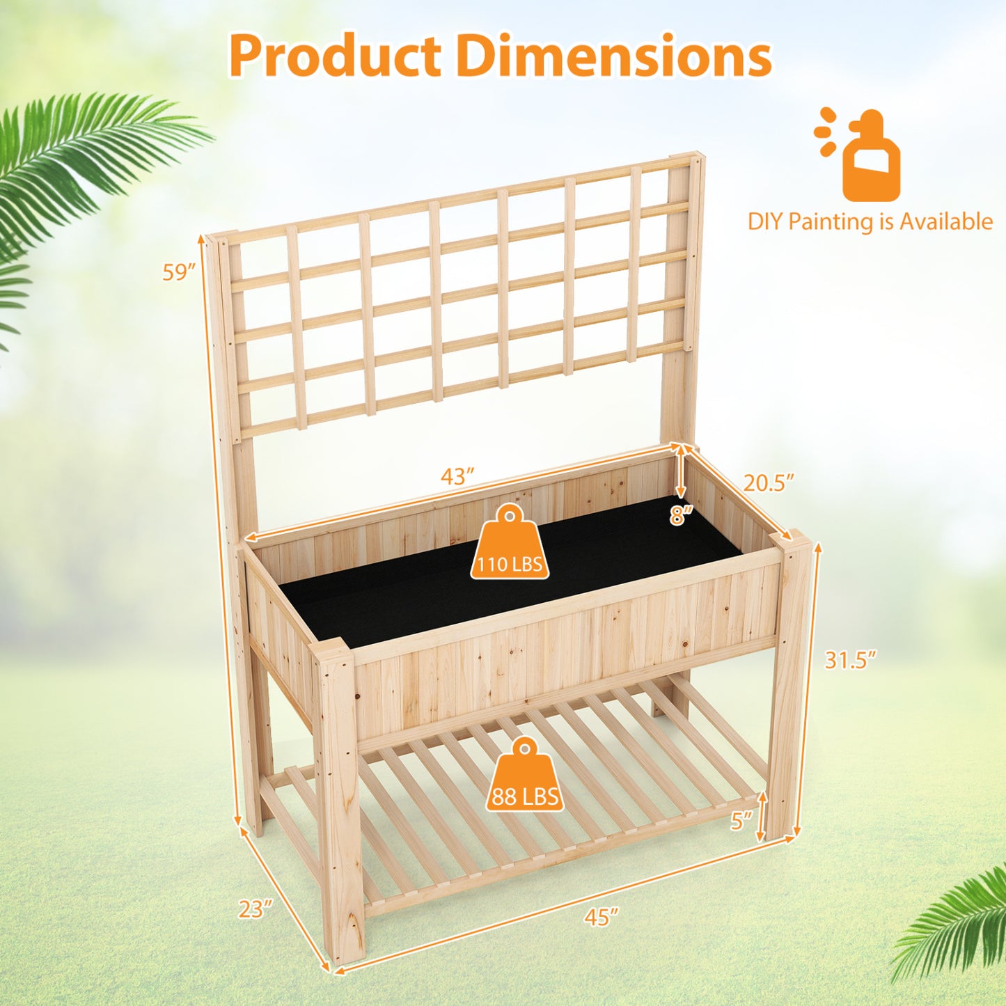 Wooden Raised Garden Bed With Trellis, Elevated Planter Box With Legs, Natural