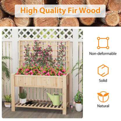 Wooden Raised Garden Bed With Trellis, Elevated Planter Box With Legs, Natural