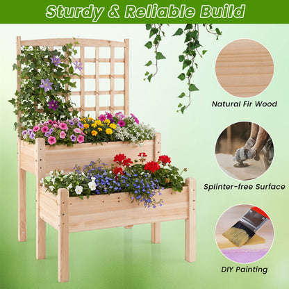 Raised Garden Bed with Trellis 2-Tier for Outdoor Climbing Plants, Natural