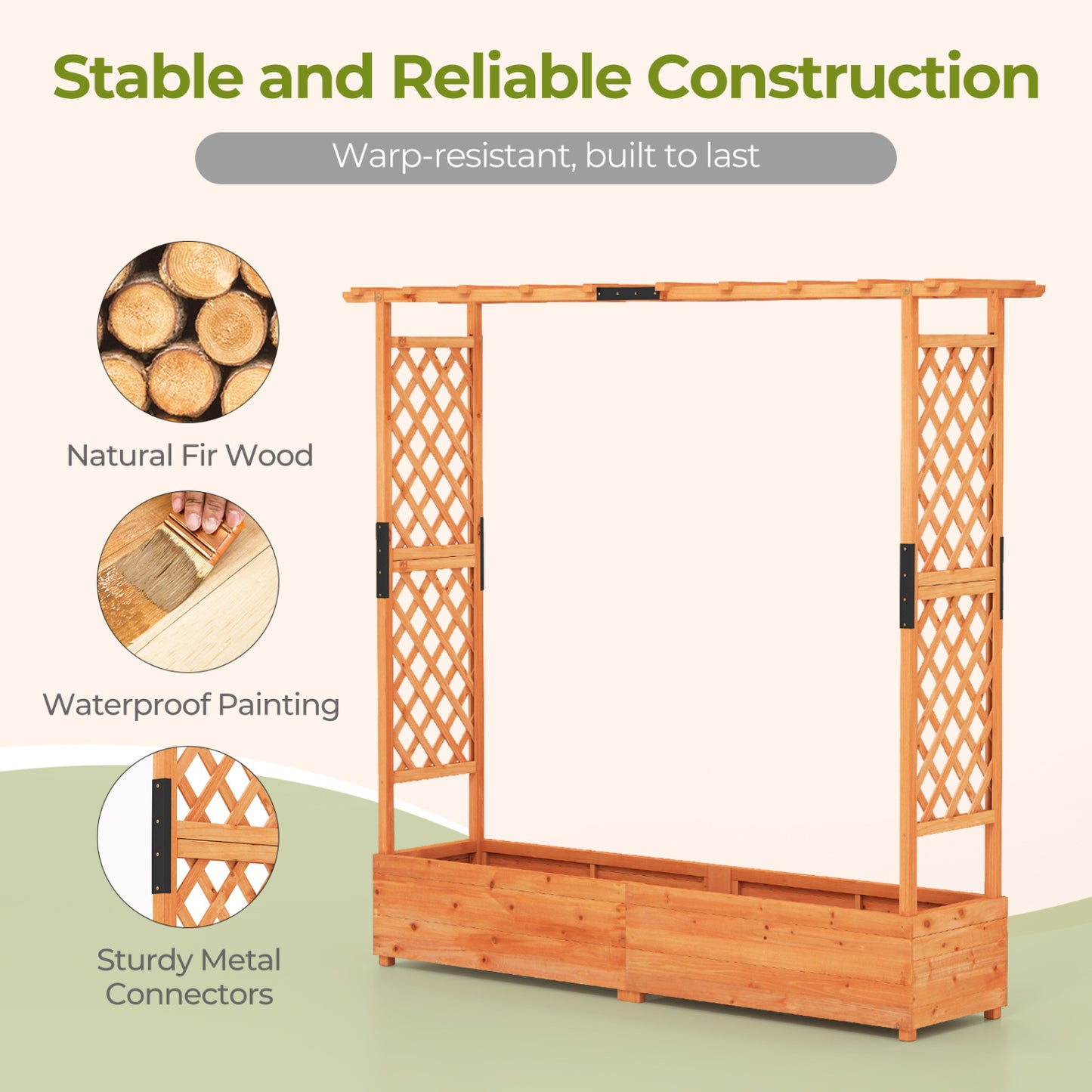 Raised Garden Bed With Arch Trellis, Hanging Roof, Orange