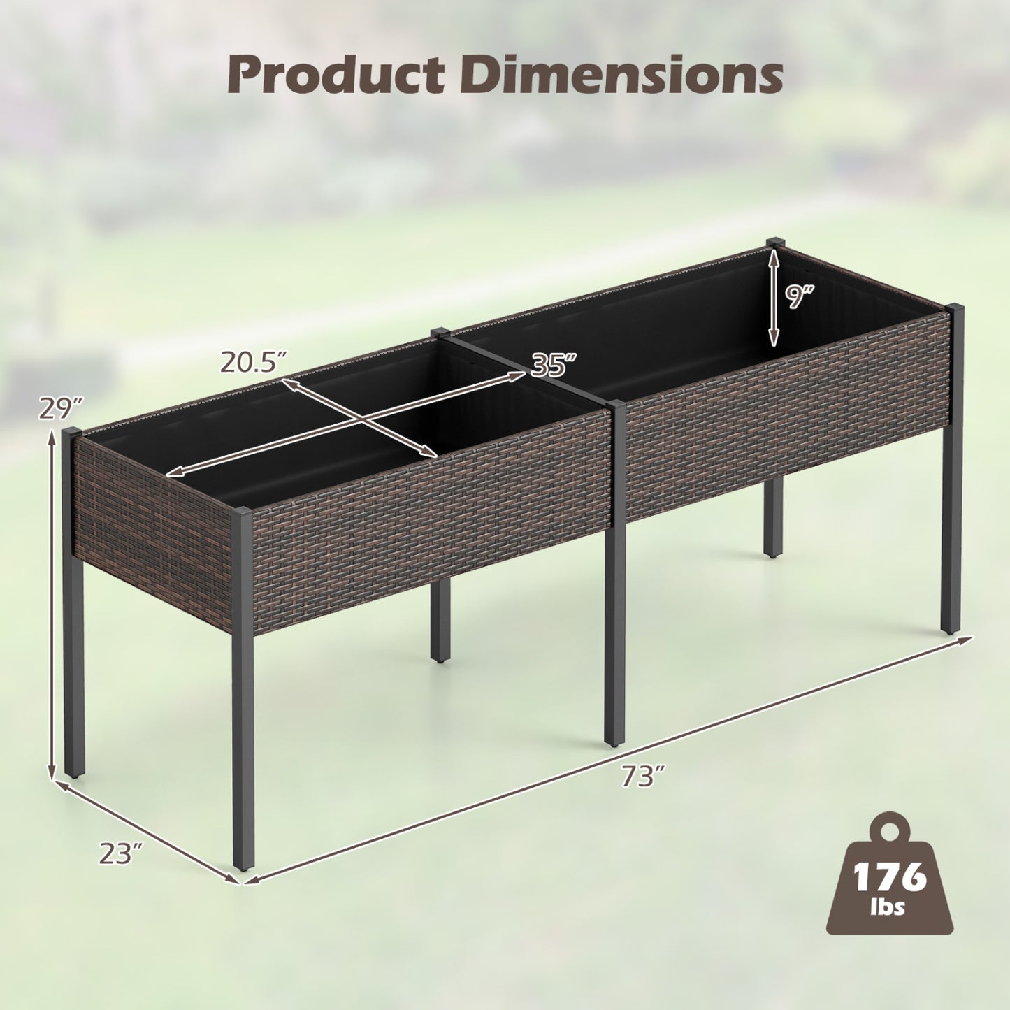 Raised Garden Bed With Legs, Removable Liner, Brown