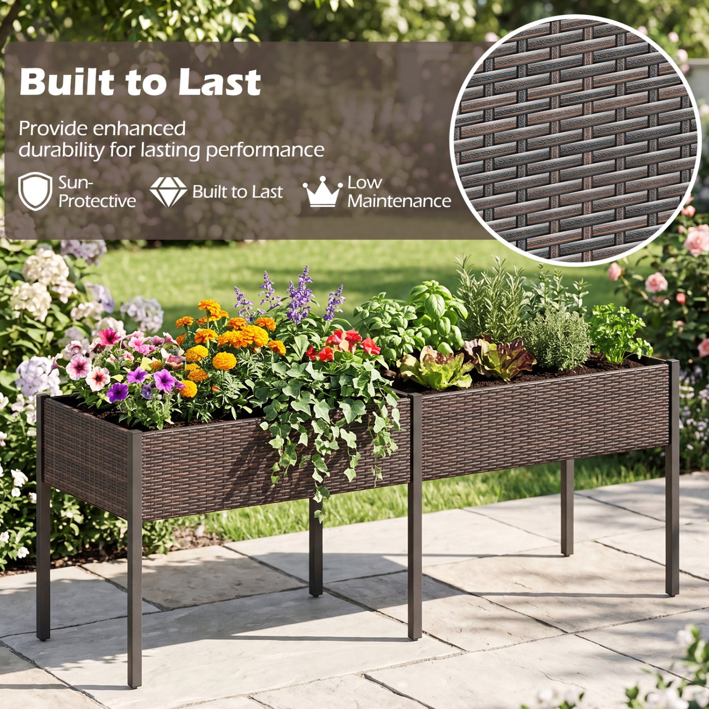 Raised Garden Bed With Legs, Removable Liner, Brown