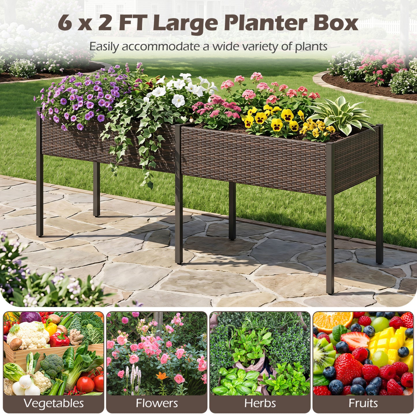 Raised Garden Bed With Legs, Removable Liner, Brown