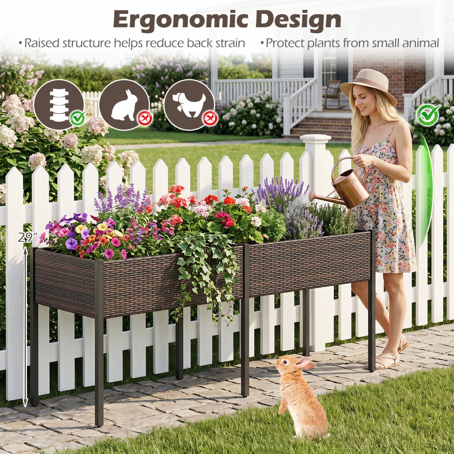 Raised Garden Bed With Legs, Removable Liner, Brown