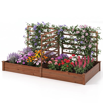 Raised Garden Bed, 2 Planter Boxes, 3 Trellis, Brown