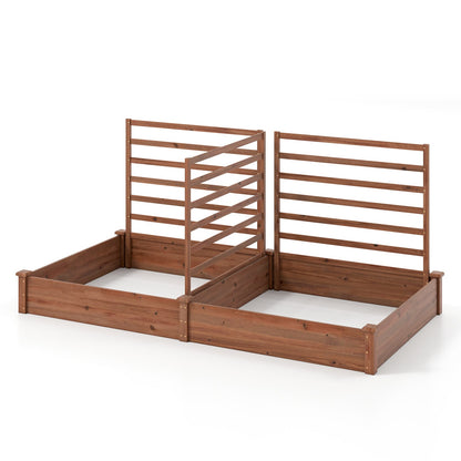 Raised Garden Bed, 2 Planter Boxes, 3 Trellis, Brown