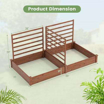 Raised Garden Bed, 2 Planter Boxes, 3 Trellis, Brown