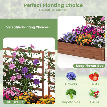 Raised Garden Bed, 2 Planter Boxes, 3 Trellis, Brown