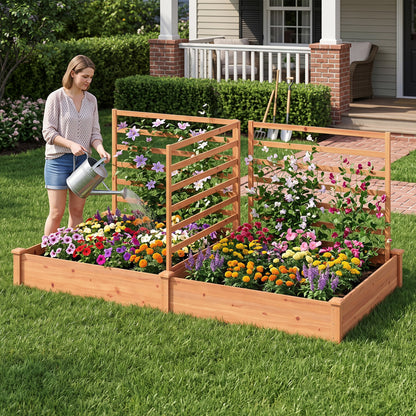 Raised Garden Bed 2 Planter Boxes 3 Trellis, Oak
