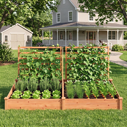 Raised Garden Bed 2 Planter Boxes 3 Trellis, Oak