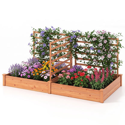 Raised Garden Bed 2 Planter Boxes 3 Trellis, Oak