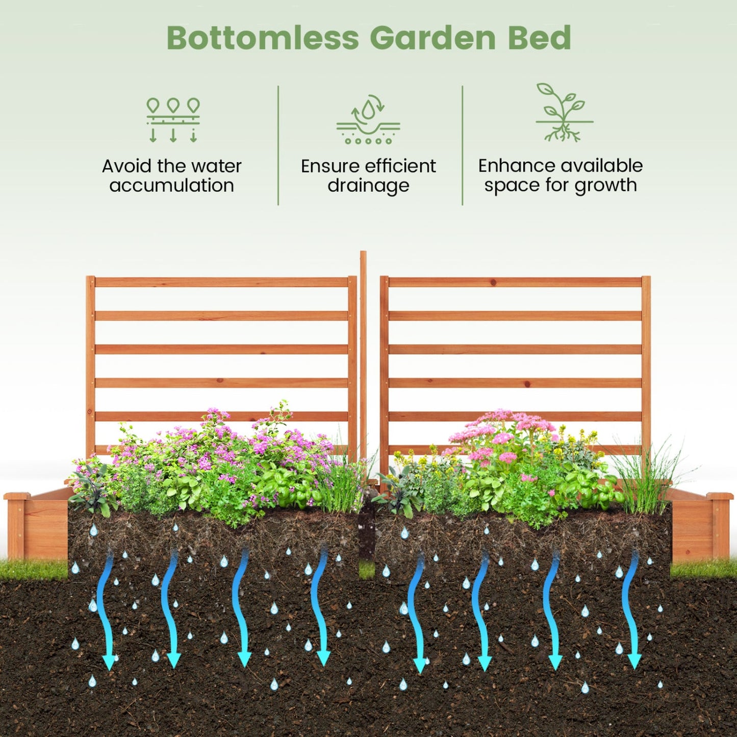 Raised Garden Bed 2 Planter Boxes 3 Trellis, Oak