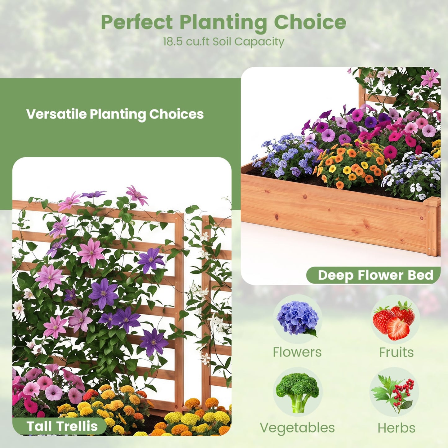 Raised Garden Bed 2 Planter Boxes 3 Trellis, Oak