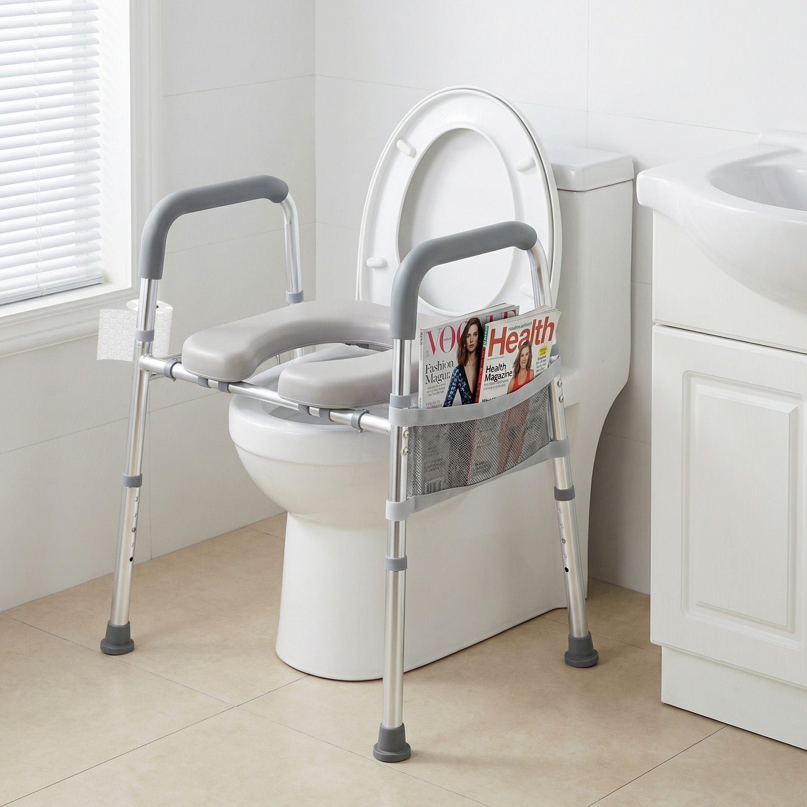 Raised Toilet Seat With Handles, Padded Arms, Silver Bath Safety at Gallery Canada