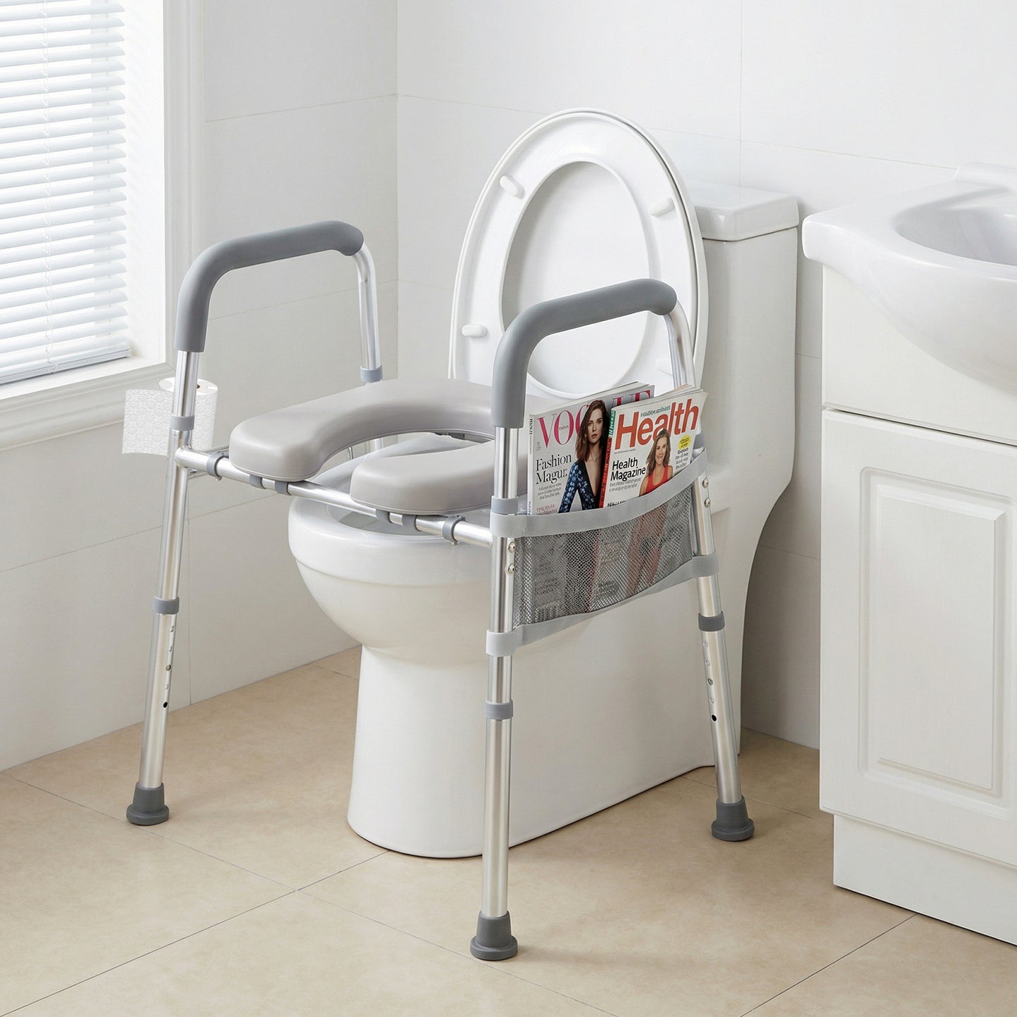 Raised Toilet Seat With Handles, Padded Arms, Silver Bath Safety at Gallery Canada