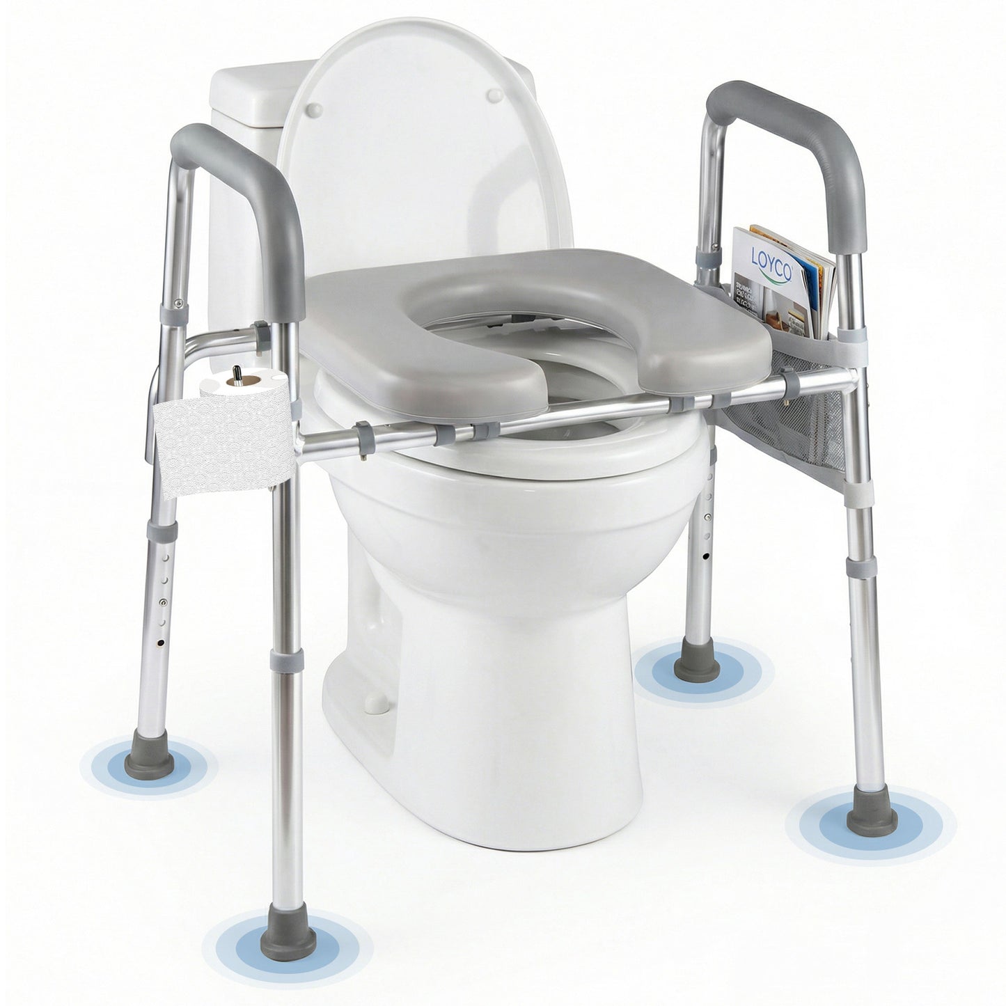 Raised Toilet Seat With Handles, Padded Arms, Silver Bath Safety Silver at Gallery Canada
