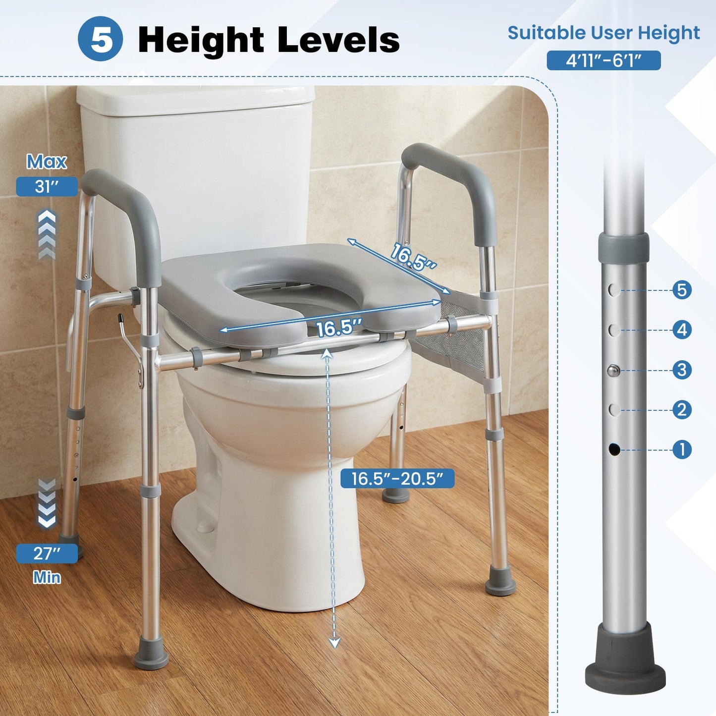 Raised Toilet Seat With Handles, Padded Arms, Silver Bath Safety at Gallery Canada