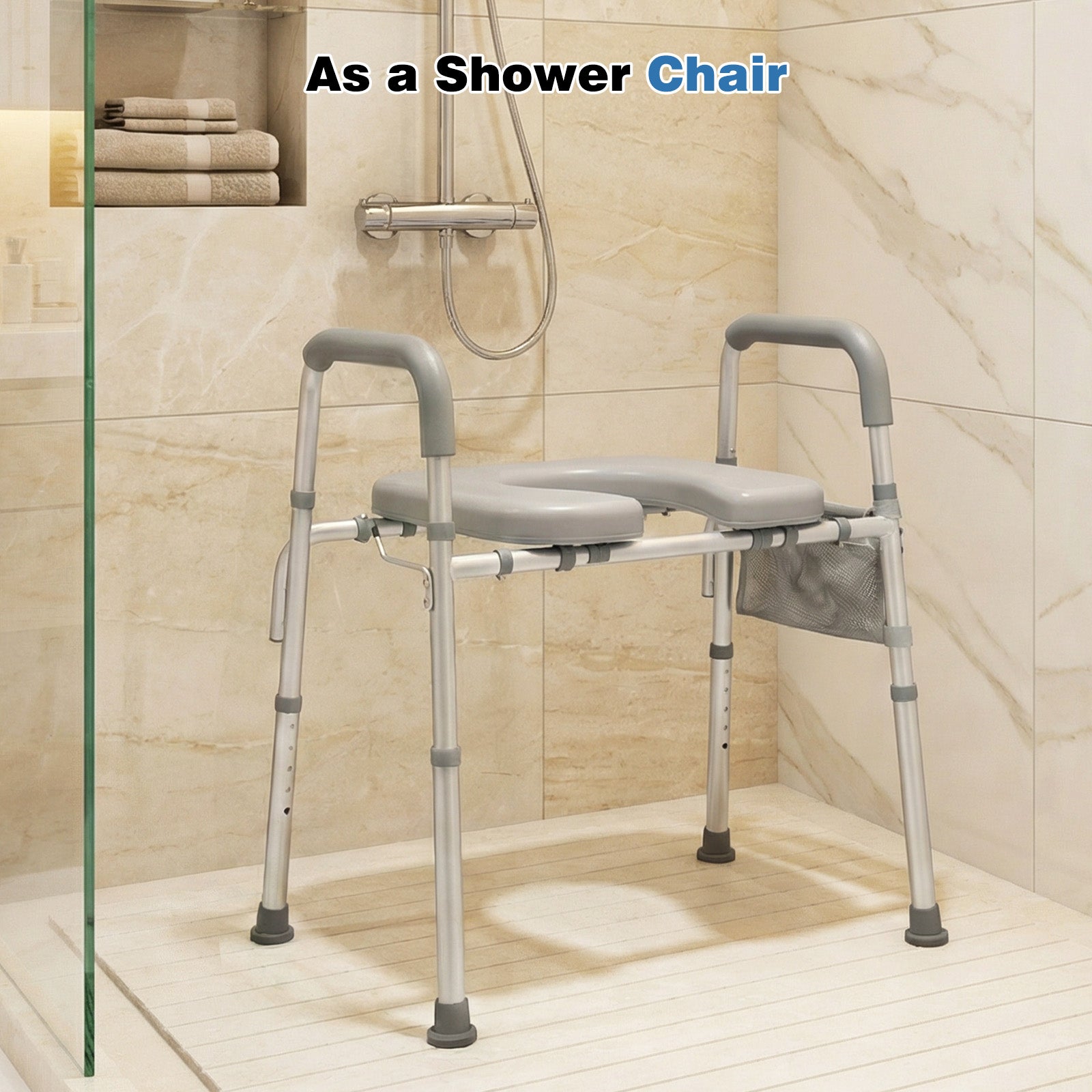 Raised Toilet Seat With Handles, Padded Arms, Silver Bath Safety at Gallery Canada