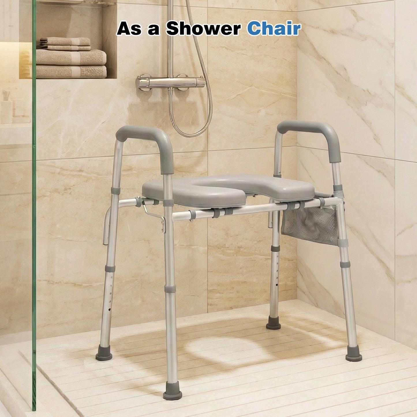 Raised Toilet Seat With Handles, Padded Arms, Silver Bath Safety at Gallery Canada
