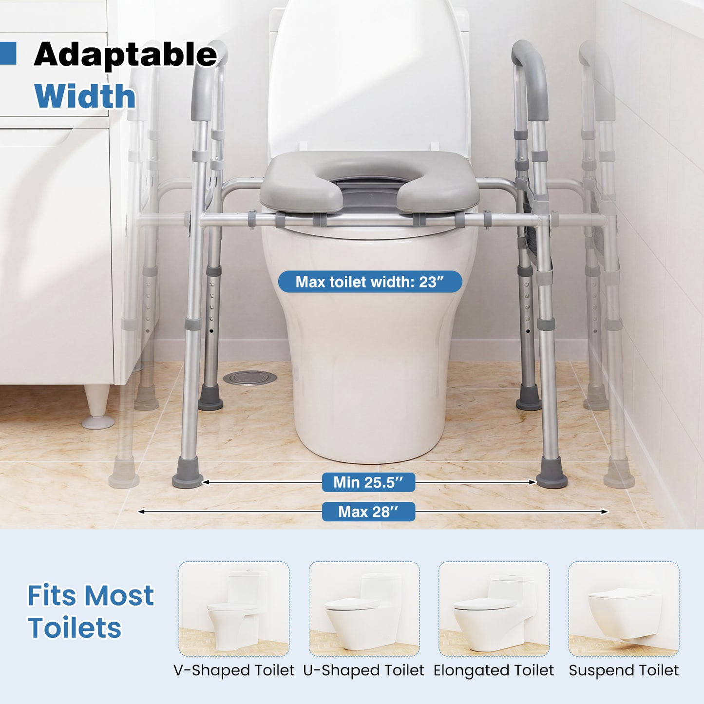 Raised Toilet Seat With Handles, Padded Arms, Silver Bath Safety at Gallery Canada