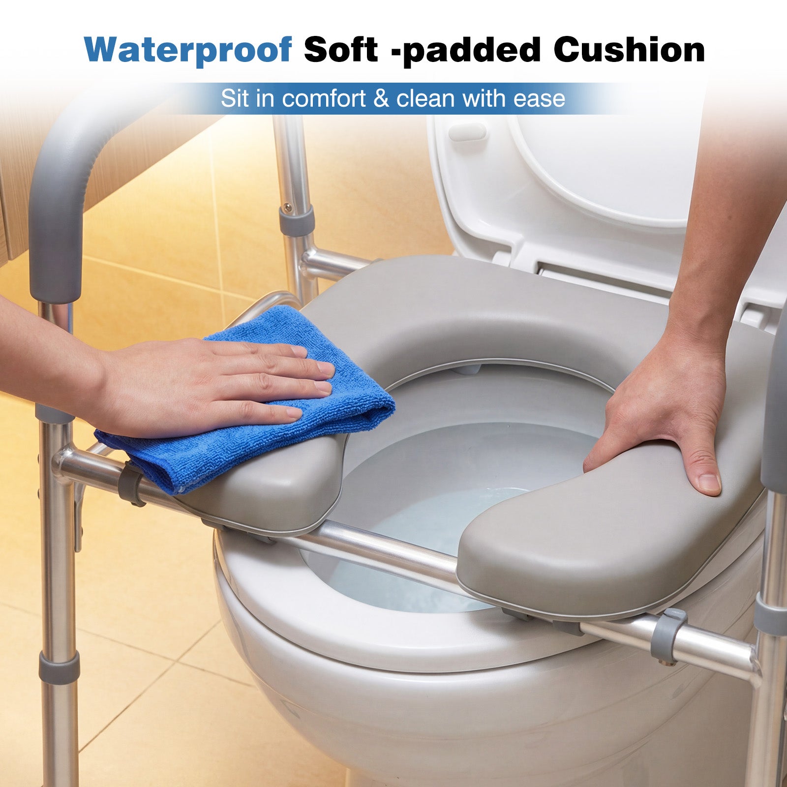 Raised Toilet Seat With Handles, Padded Arms, Silver Bath Safety at Gallery Canada