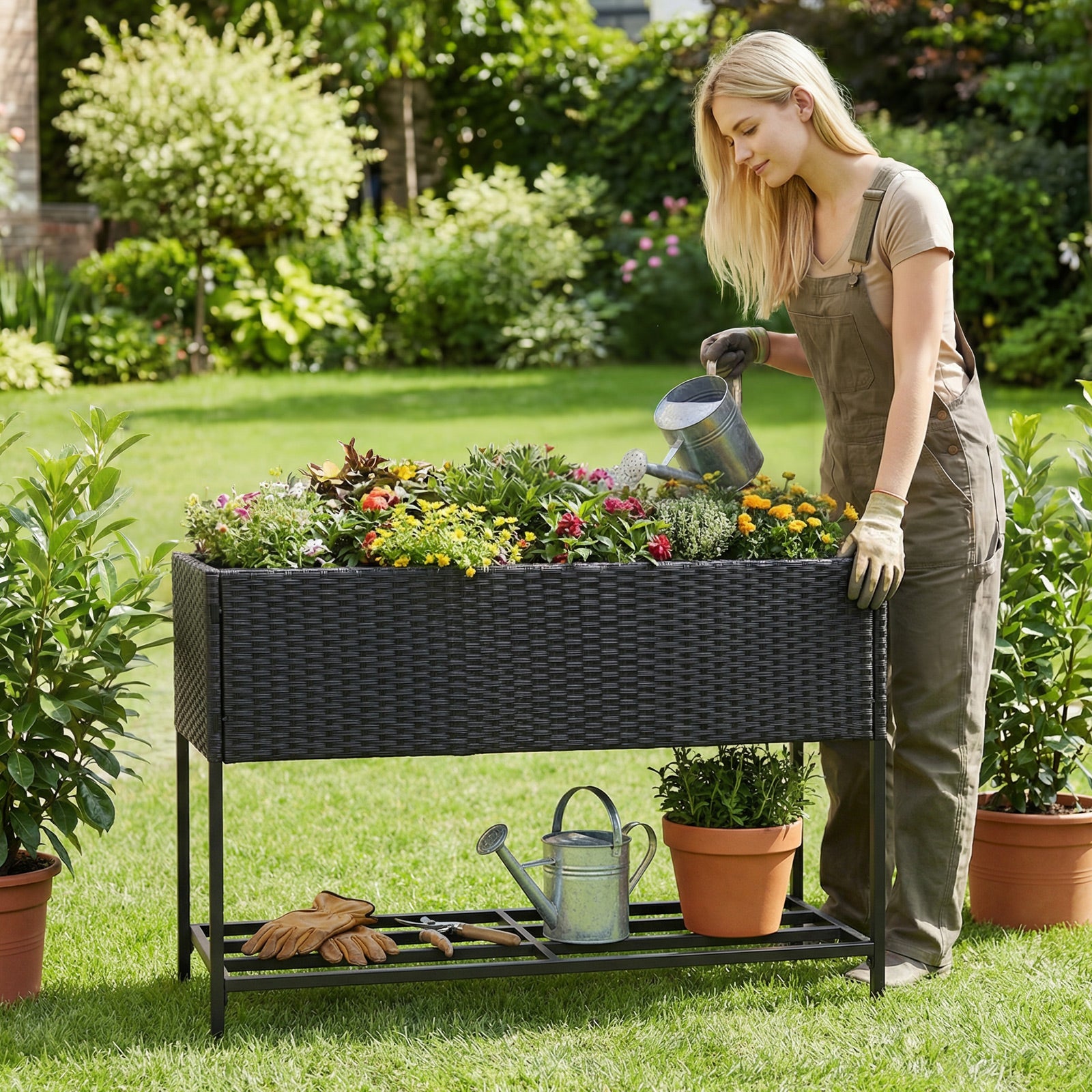 Raised Wicker Garden Bed With Storage Shelf, Removable Liner Raised Garden Beds at Gallery Canada