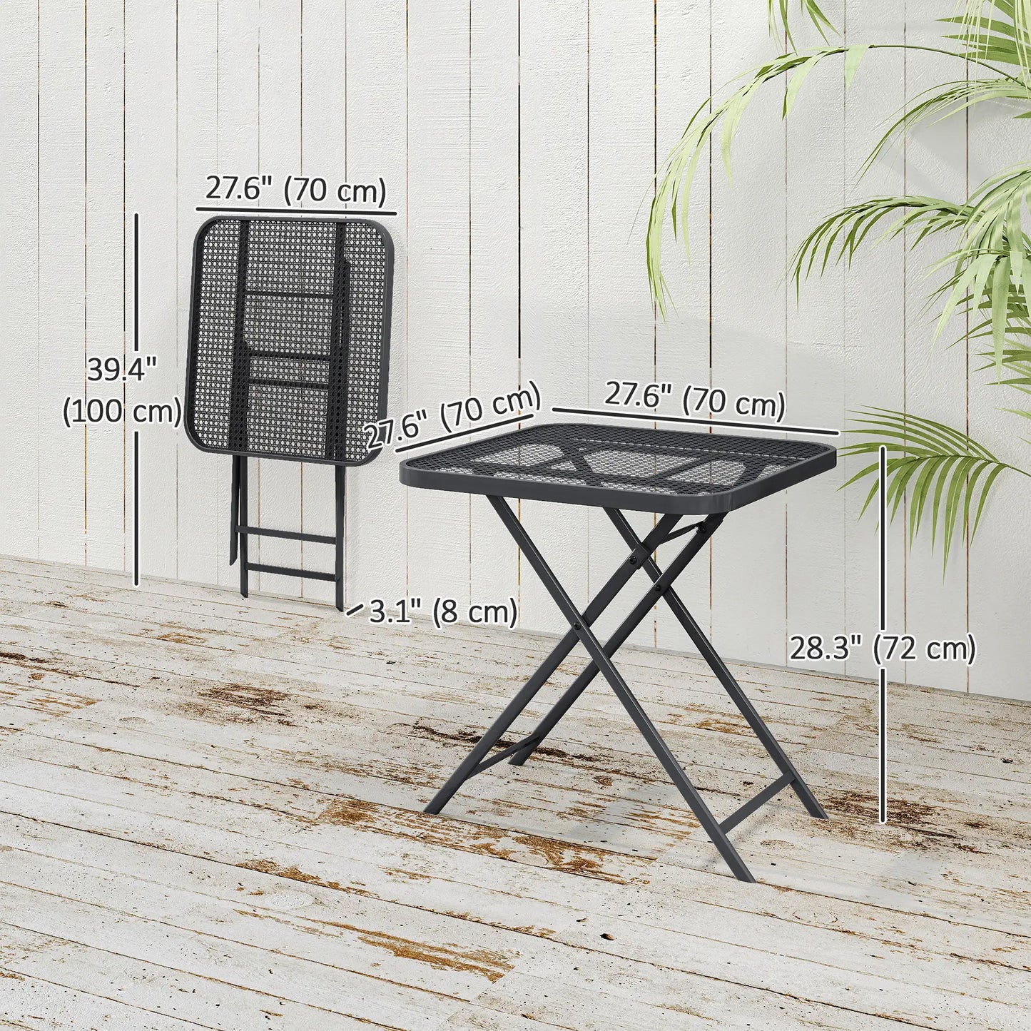 27.5" Square Outdoor Patio Table, Folding, Grid Rattan-Like Top, Black Patio Dinning Tables at Gallery Canada