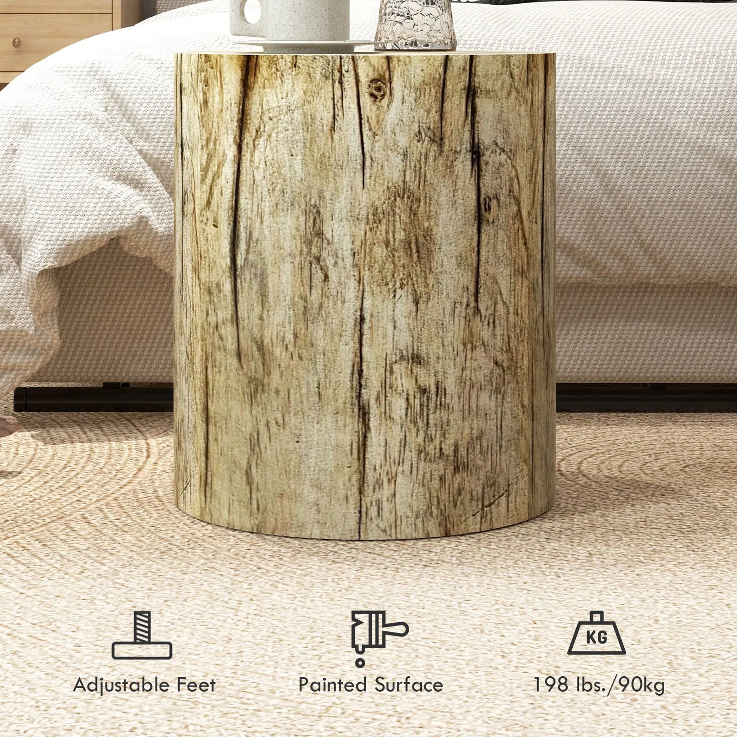 17" Tall Tree Stump End Table, Concrete Sofa Side Table, Garden Stool, Natural Side Tables at Gallery Canada