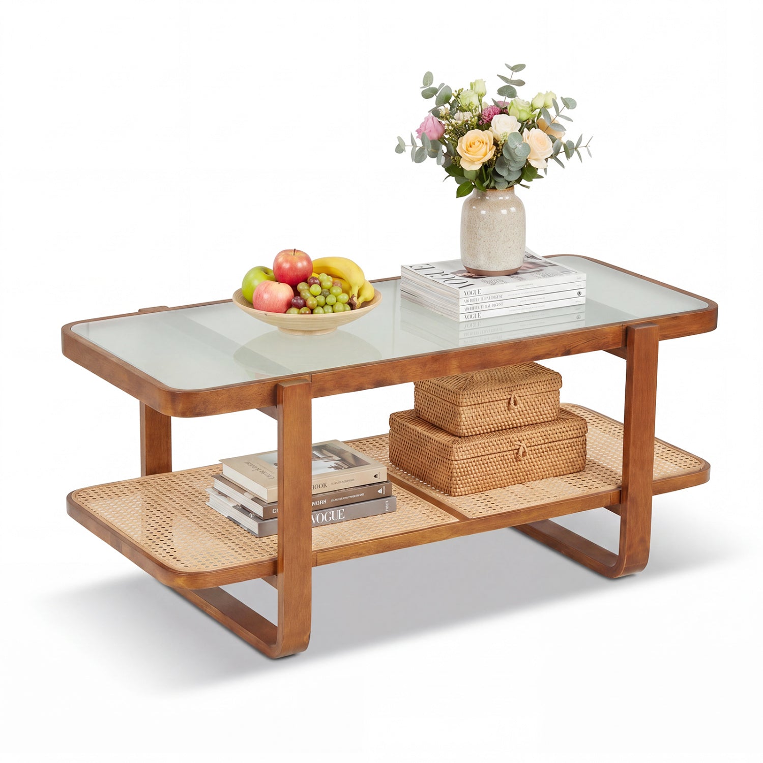 Rattan Coffee Table With Tempered Glass Top, Walnut Coffee Tables Walnut at Gallery Canada