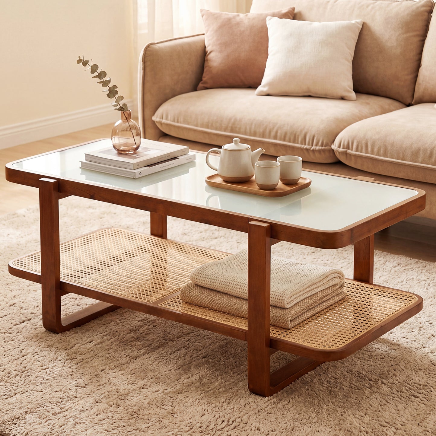 Rattan Coffee Table With Tempered Glass Top, Walnut Coffee Tables at Gallery Canada