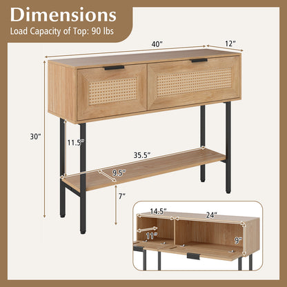 Rattan Console Table, 2 Storage Cabinets, Carbon Steel Frame, Natural Console Tables at Gallery Canada