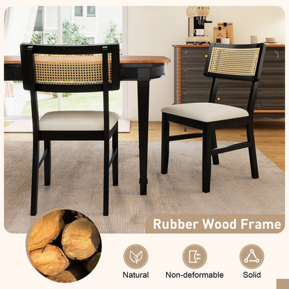 Rattan Dining Chairs Set of 2 Fabric Upholstered Kitchen Chairs with Padded Seat and Rubber Wood Legs, Black Dining Chairs at Gallery Canada