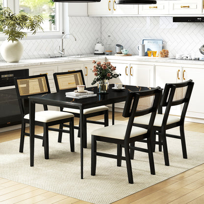 Rattan Dining Chairs Set of 4 Fabric Upholstered Kitchen Chairs with Padded Seat and Rubber Wood Legs, Black Dining Chairs at Gallery Canada