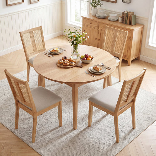 Rattan Dining Chairs Set Of 4, Curved Backrest, Padded Seat, Natural Dining Chairs Natural at Gallery Canada