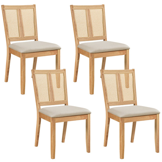 Rattan Dining Chairs Set Of 4, Curved Backrest, Padded Seat, Natural Dining Chairs Natural at Gallery Canada